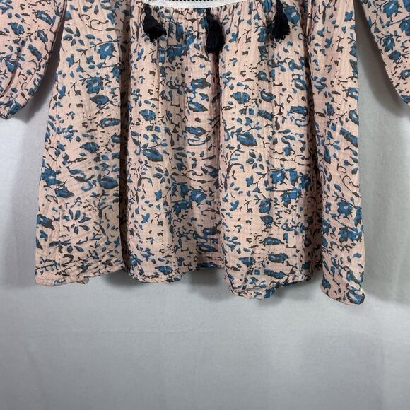 Cheeky Plum Pale Pink Blue Leaf Abstract Tassel Gauze Tunic Dress Girls 5T Lined - Picture 7 of 11